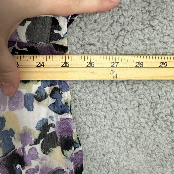 AGB‎ Womens 2X Purple Floral Chiffon Lace Up Top Ruffle Short Sleeve Boho - Picture 5 of 7